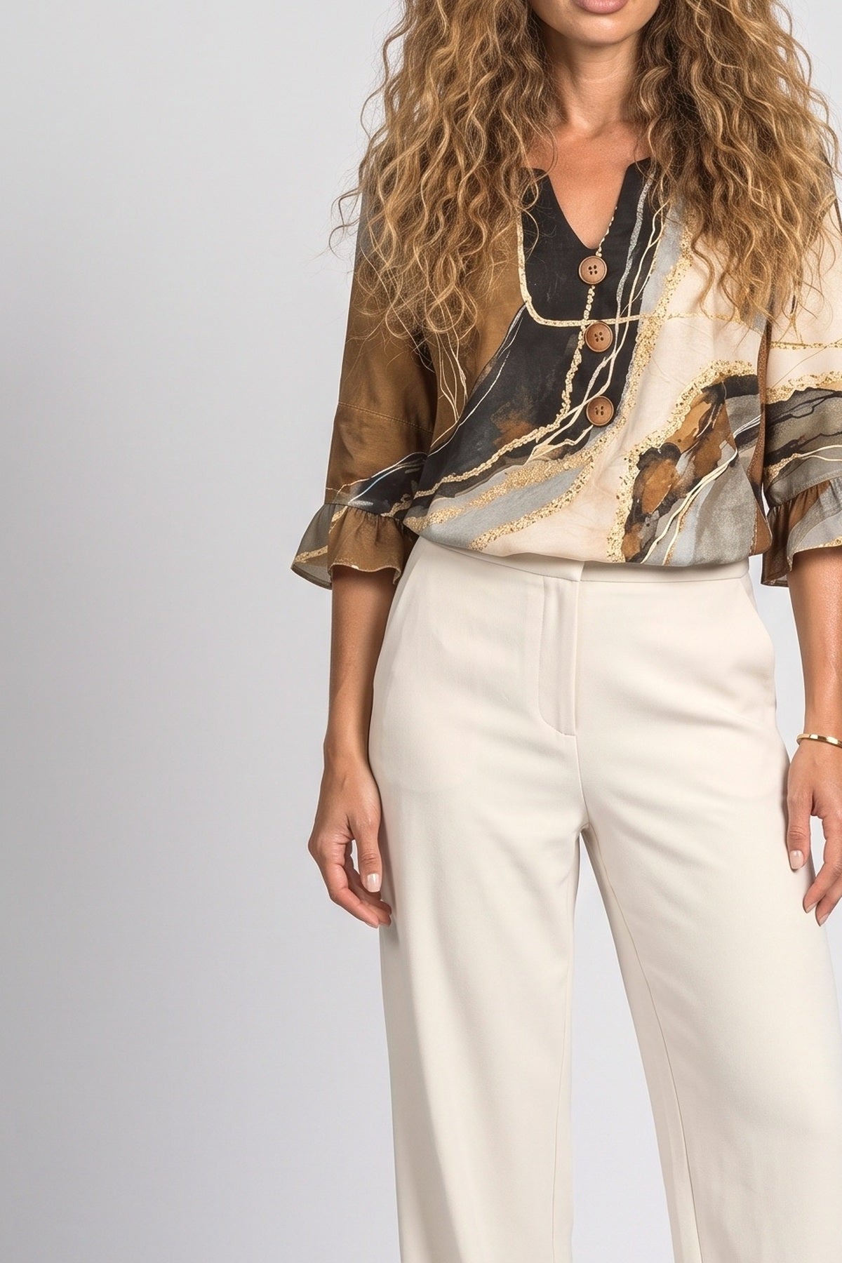 Multicolor V-Neck Blouse, fabric detail
