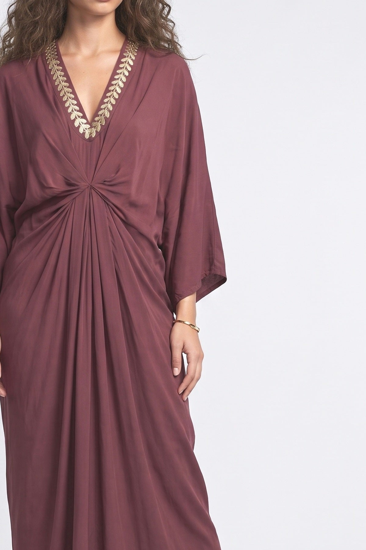 V-Neck Batwing Sleeve Maxi Dress, fabric detail