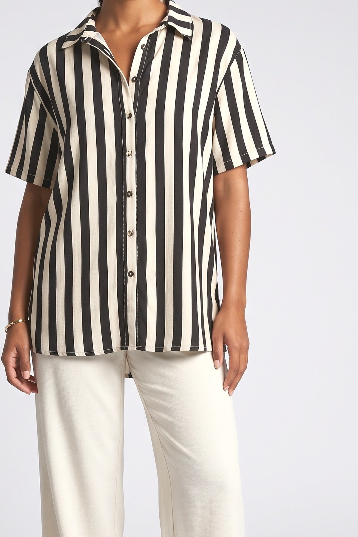 Black Striped Relaxed Top, fabric detail