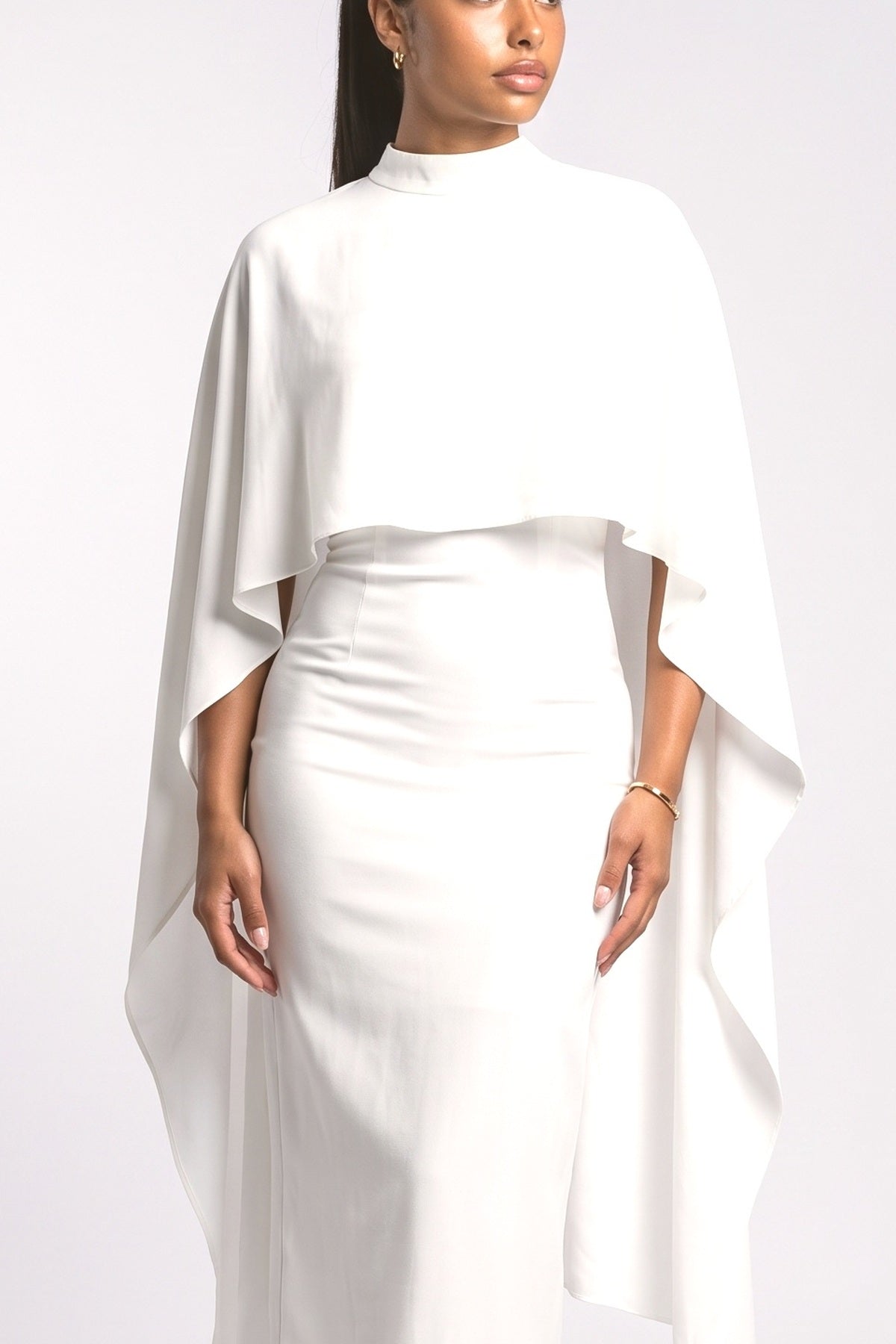 White Cape Maxi Dress, fabric detail