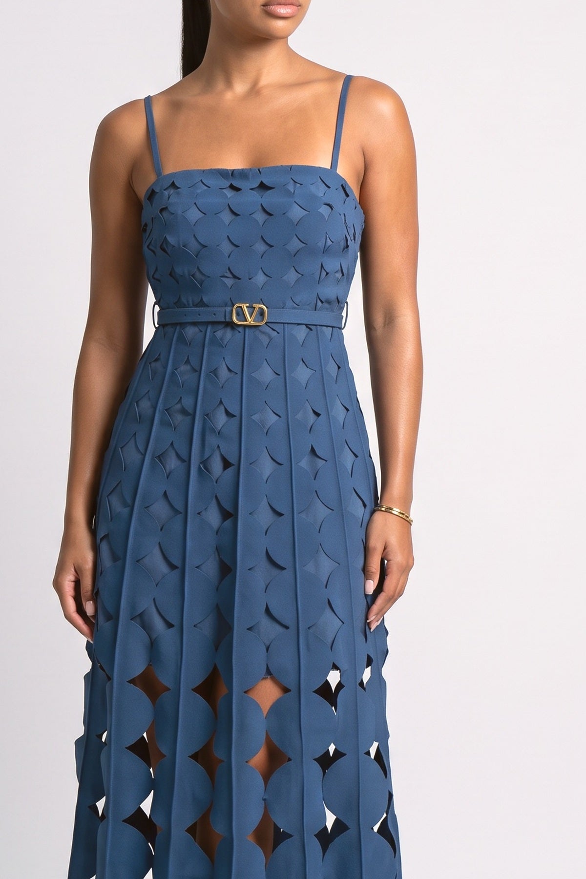 Geometric Strappy Cutout Midi Dress, fabric detail