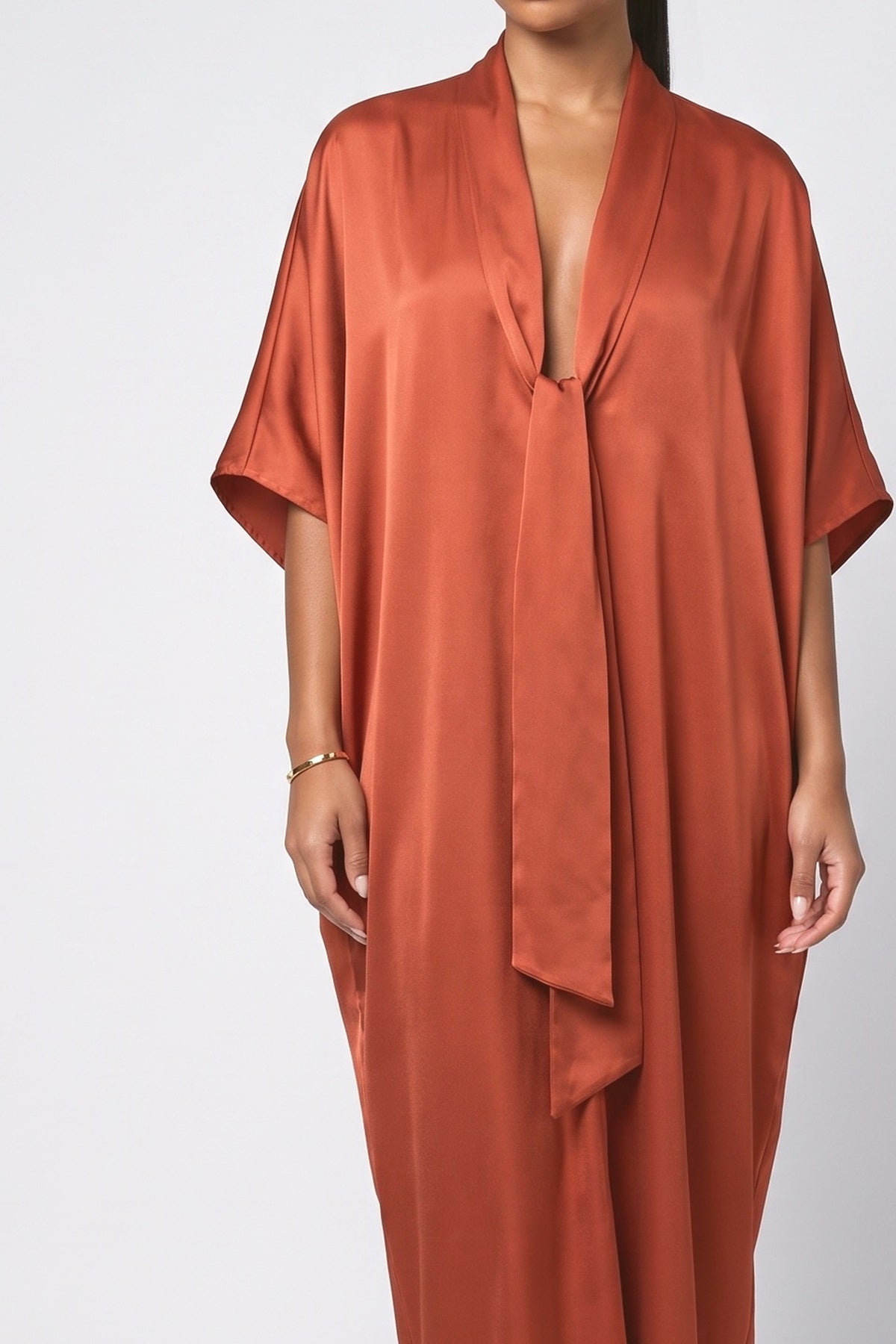 Silky Satin Robe Maxi Dress, fabric detail