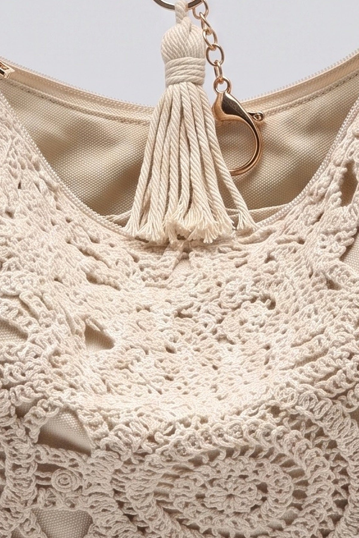 Boho Hollow Crochet Knitted Hobo Shoulder Bag, fabric detail