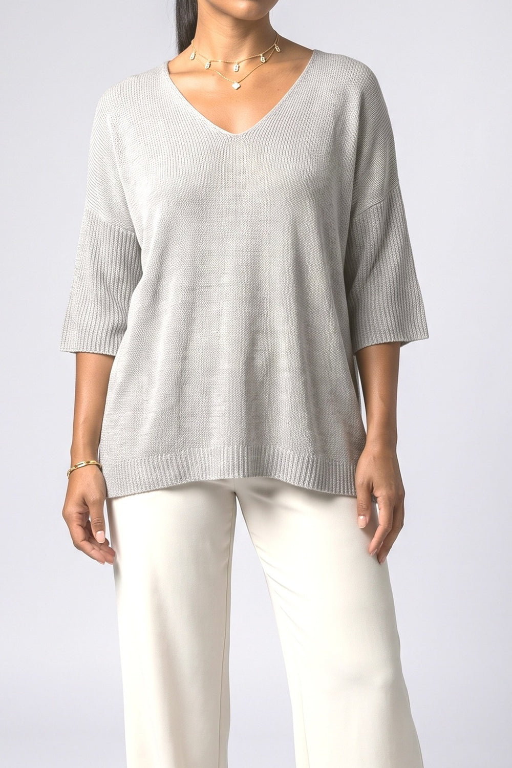 Knit V-Neck Draped Blouse, fabric detail