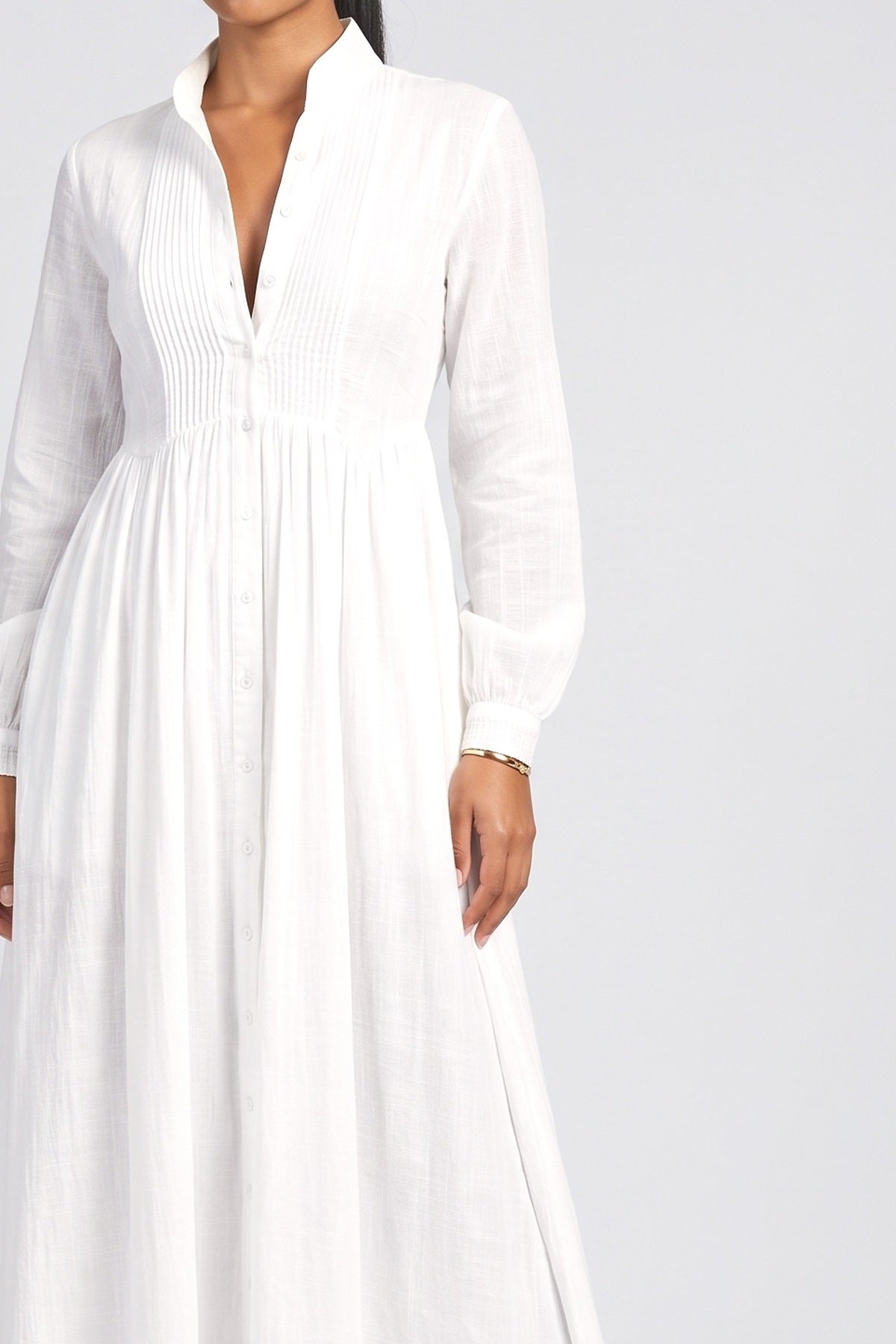 White Pleated Maxi Dress, fabric detail