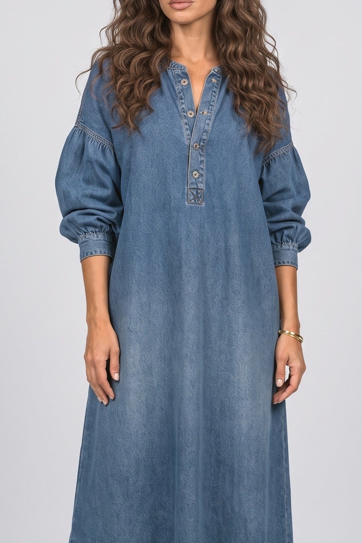Blue Denim Maxi Dress, fabric detail