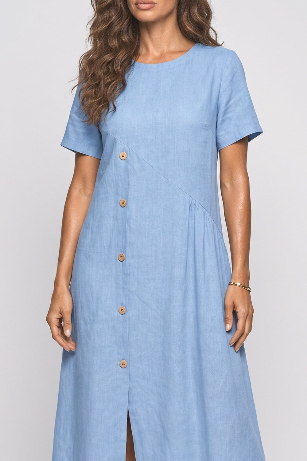 Linen Asymmetric Midi Dress, fabric detail