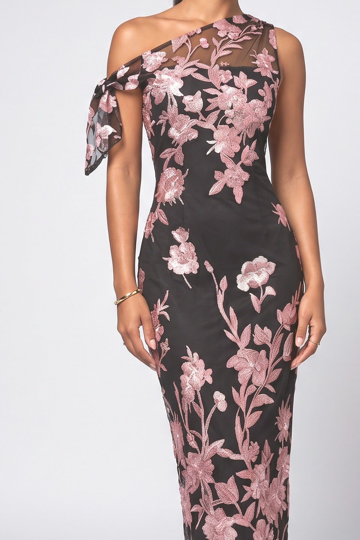 Floral One-Shoulder Maxi Dress, fabric detail