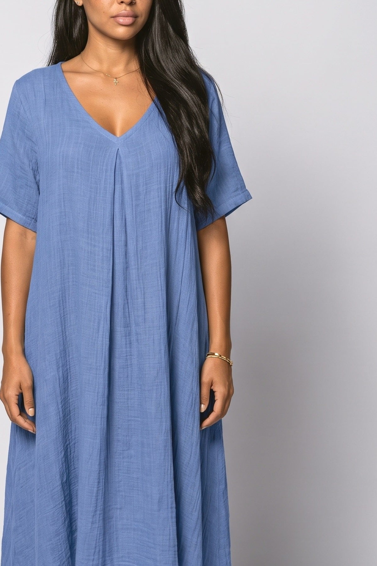 Linen V-Neck Summer Dress, fabric detail