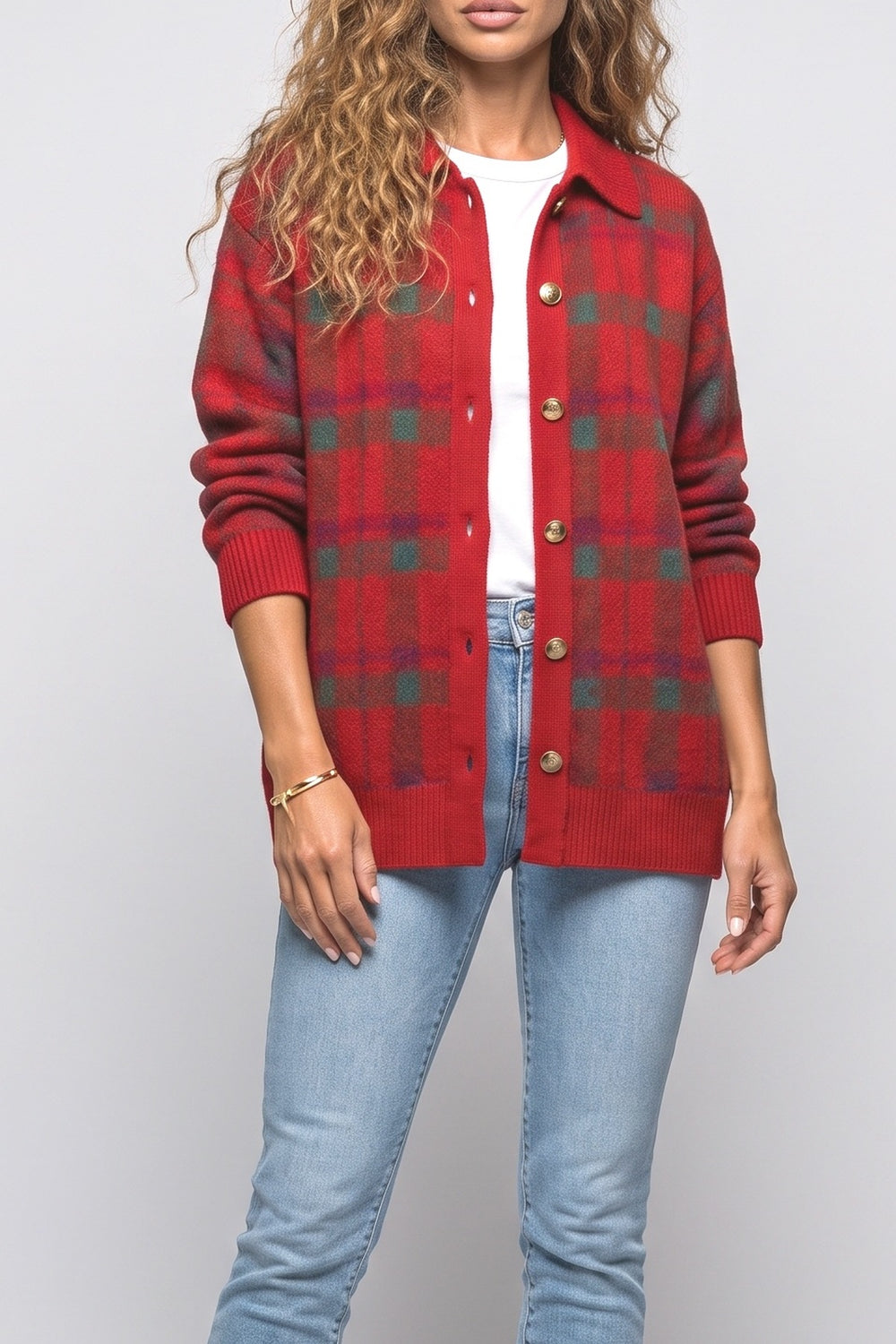 Plaid Knit Cardigan, fabric detail