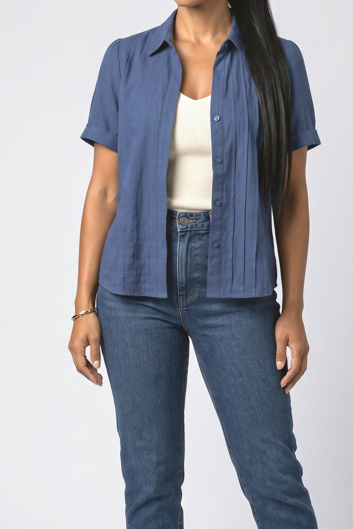Short Sleeve Pleated Blouse, fabric detail