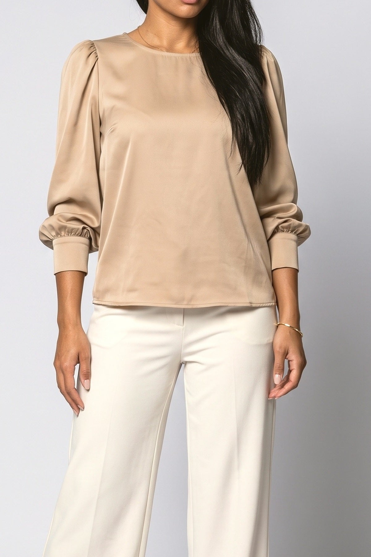 Satin Puff Sleeve Blouse, fabric detail