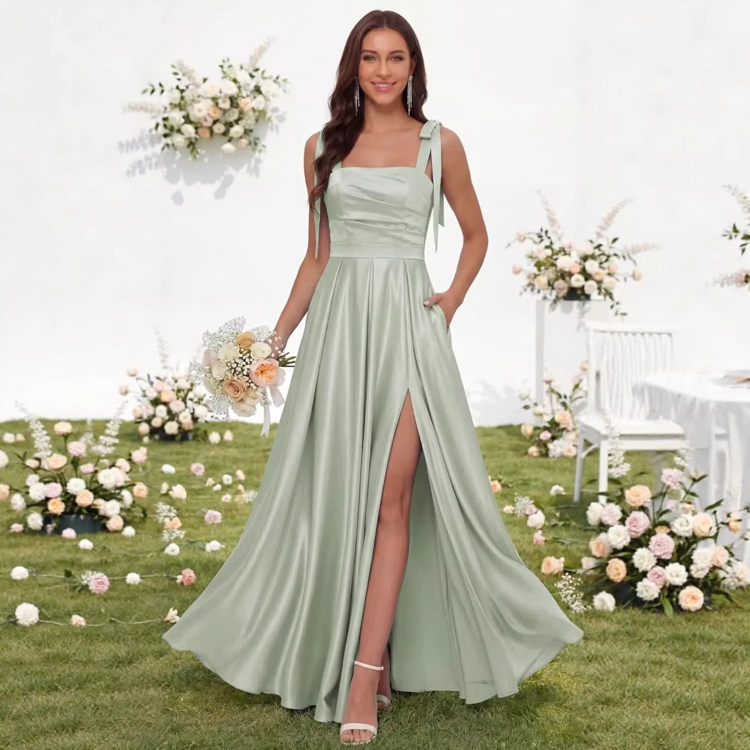 Satin Spaghetti Strap Bridesmaid Dress