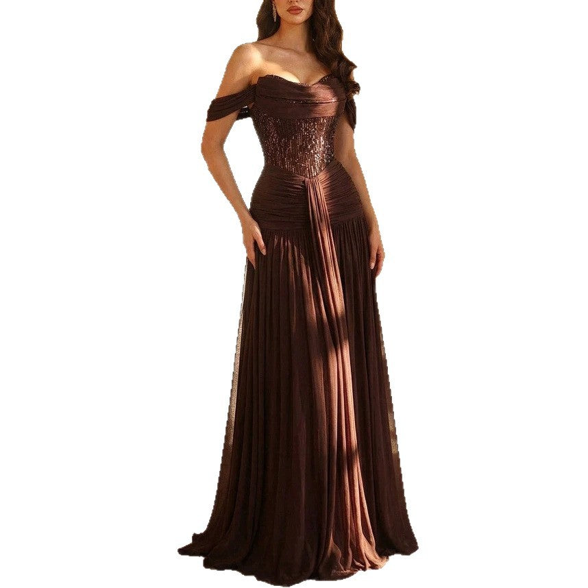 Mocha Satin Spaghetti Strap Bridesmaid Dress