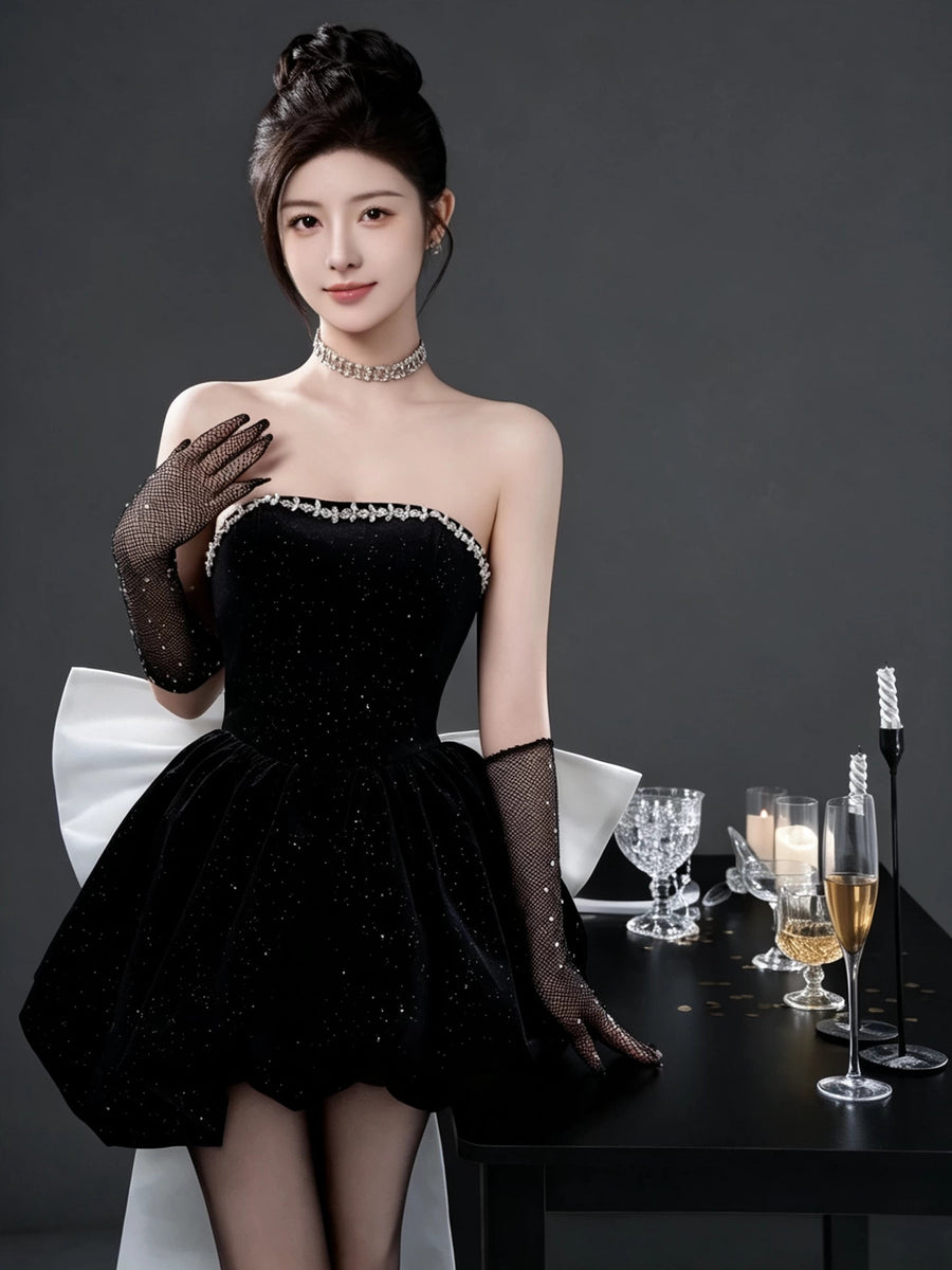 Black Velvet Strapless Short Homecoming Dress