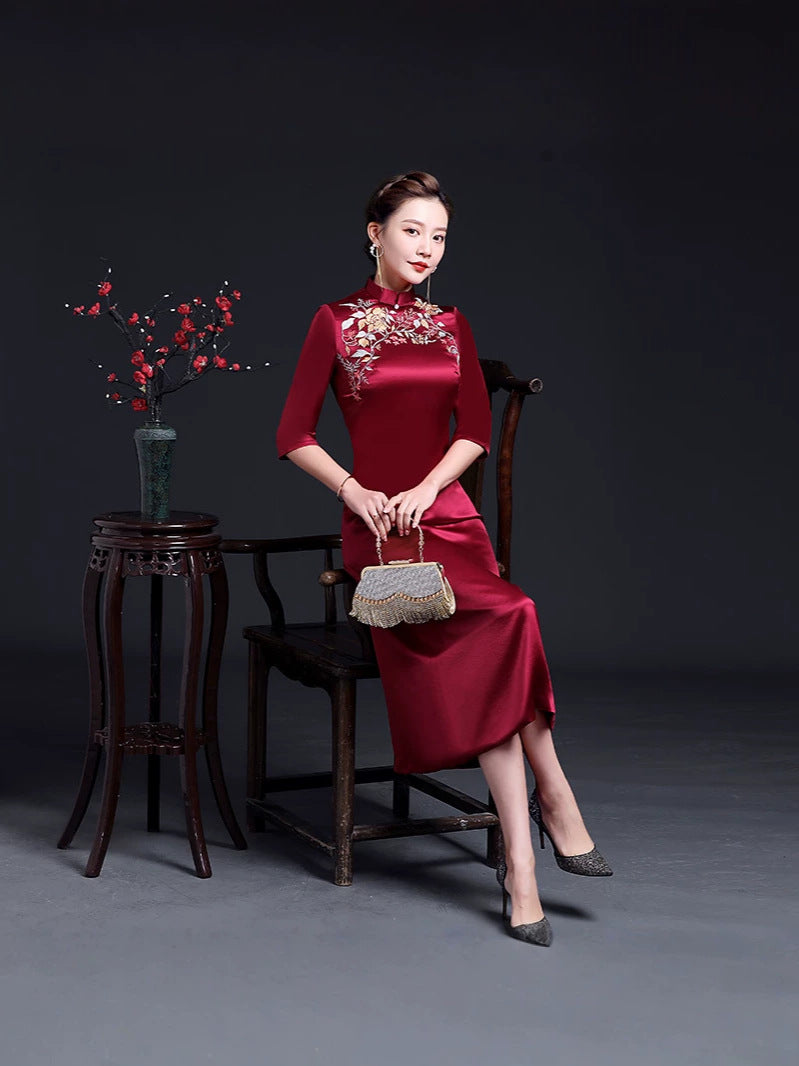 Burgundy Satin Plus Size Formal Dress