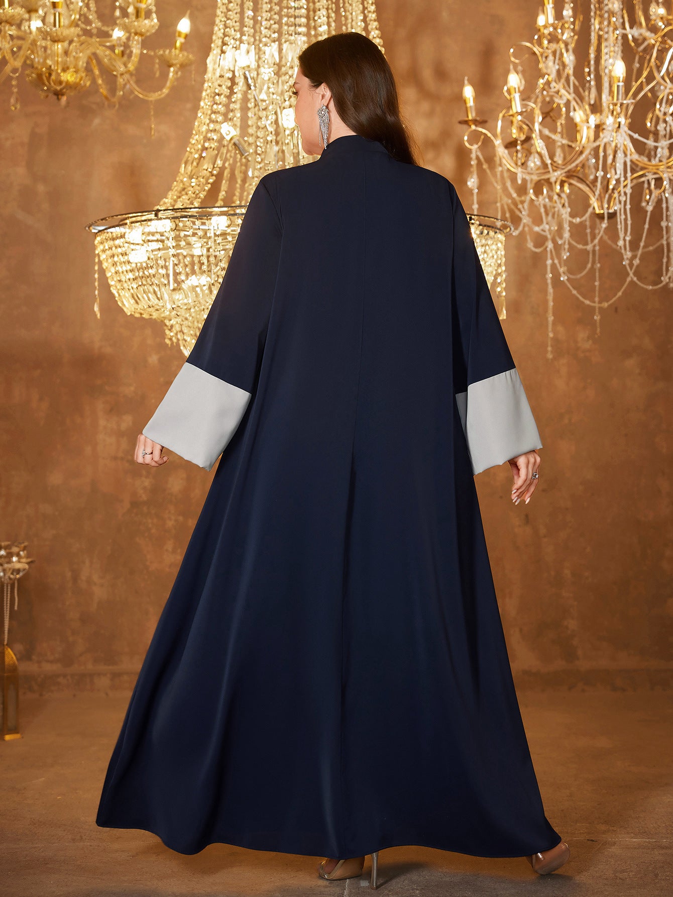 Navy Satin V-Neck Plus Size Formal Dress