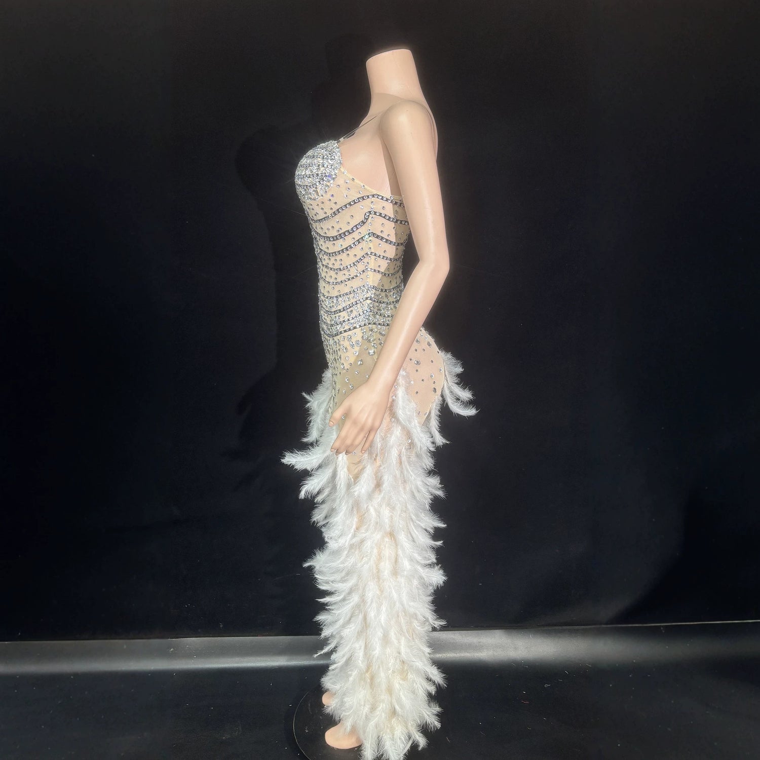 White Rhinestone Feather Wedding Guest Dress