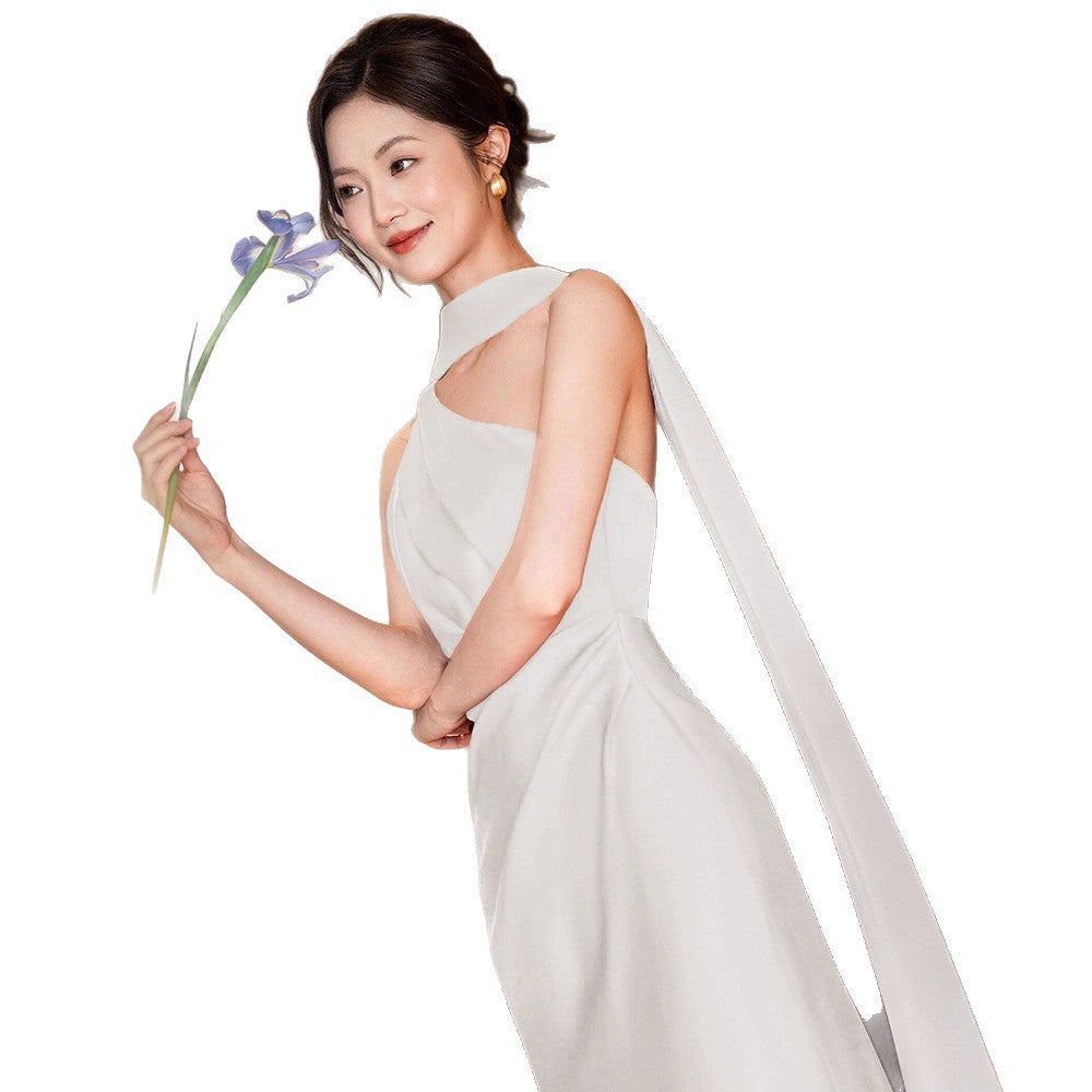 Red Satin One-Shoulder Bridesmaid Dress