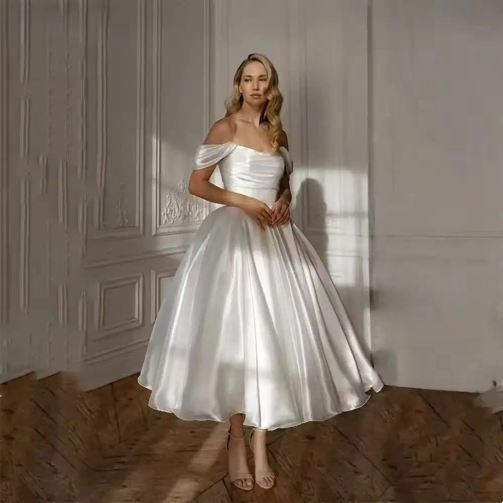 Maxi White Satin One-Shoulder Bridesmaid Dress