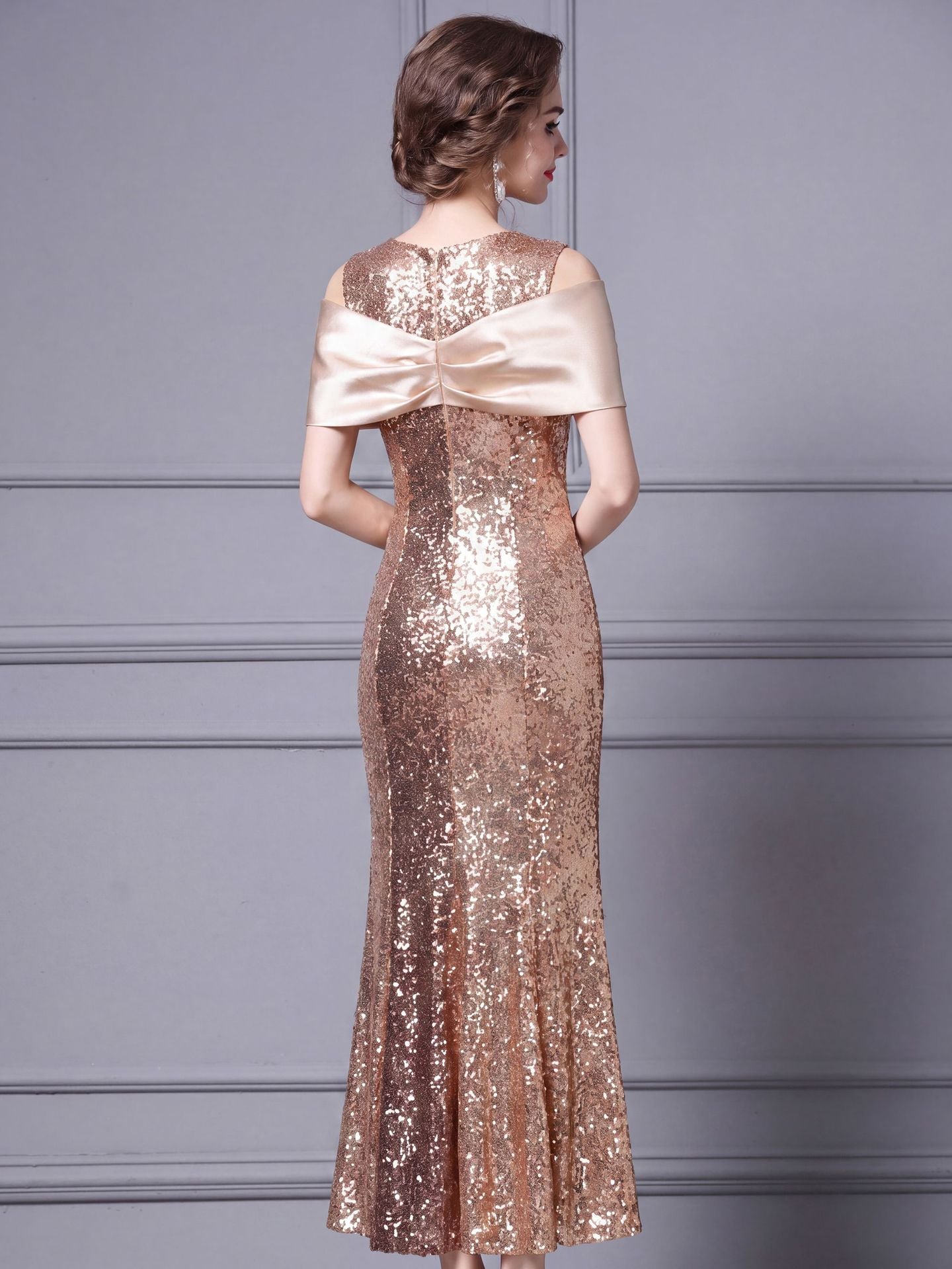 Burgundy Off-Shoulder Sequin Long Prom Dress