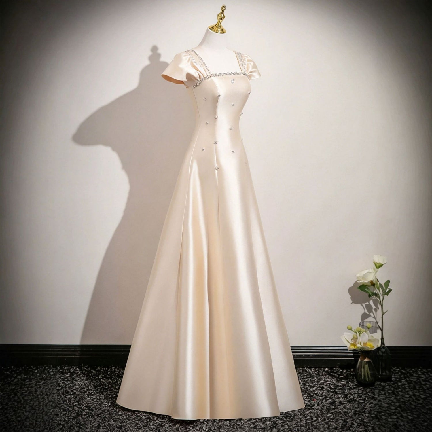 Champagne Satin Plus Size Formal Dress
