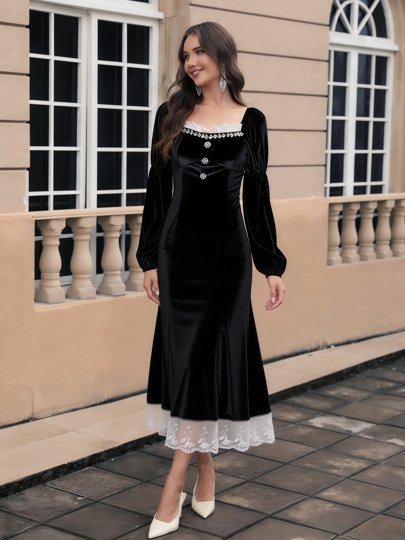 Black Velvet Long Prom Dress