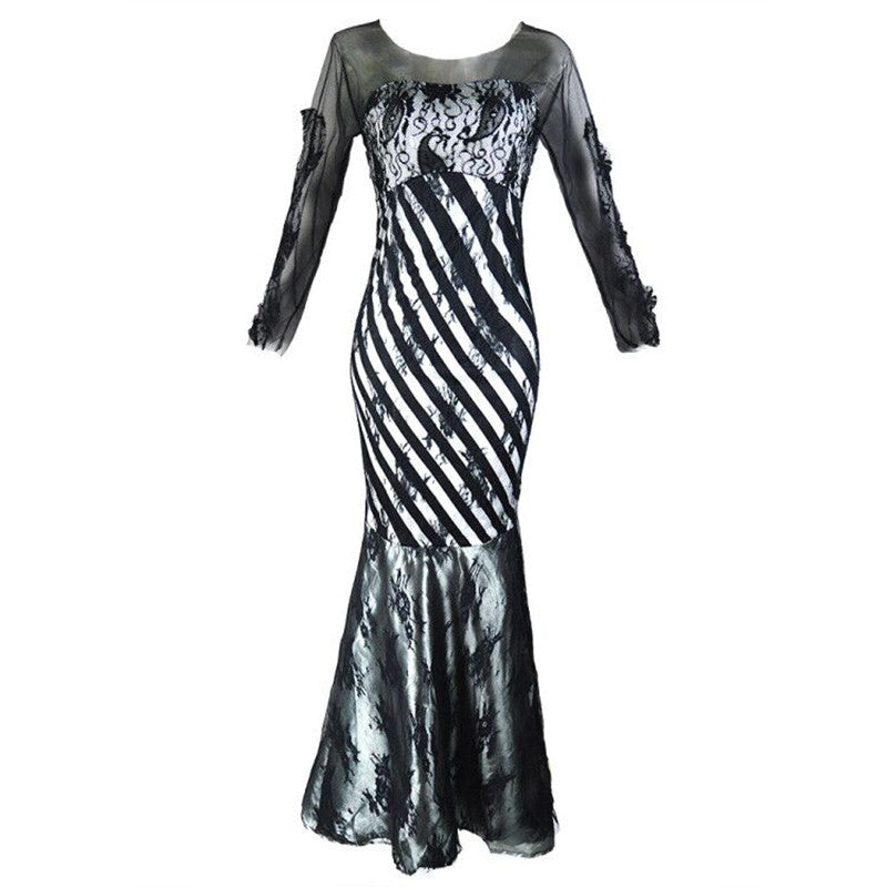 Black Tulle Lace Long Prom Dress