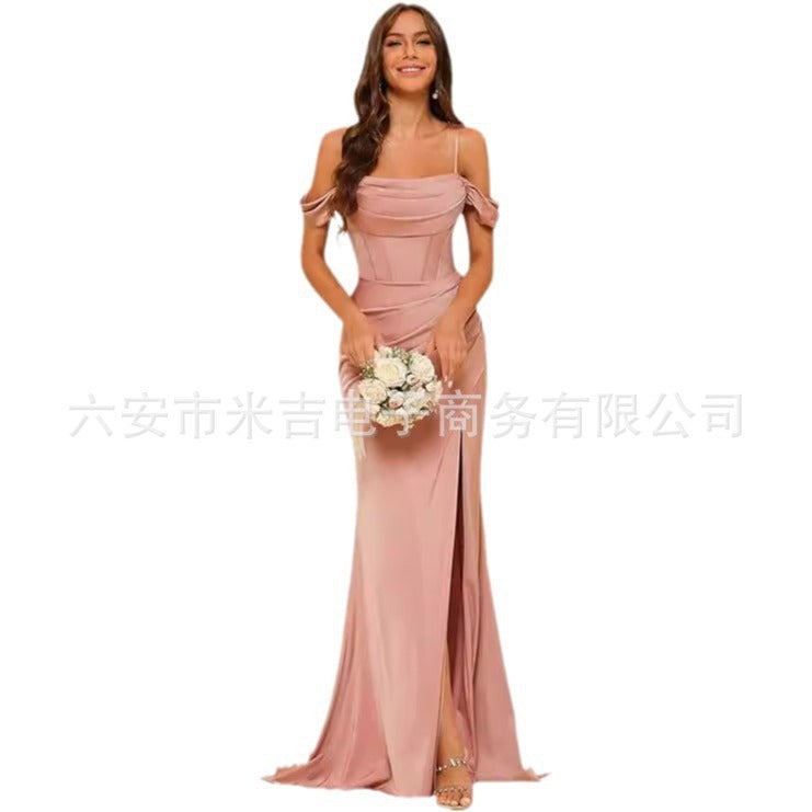 Satin Corset Slit Bridesmaid Dress