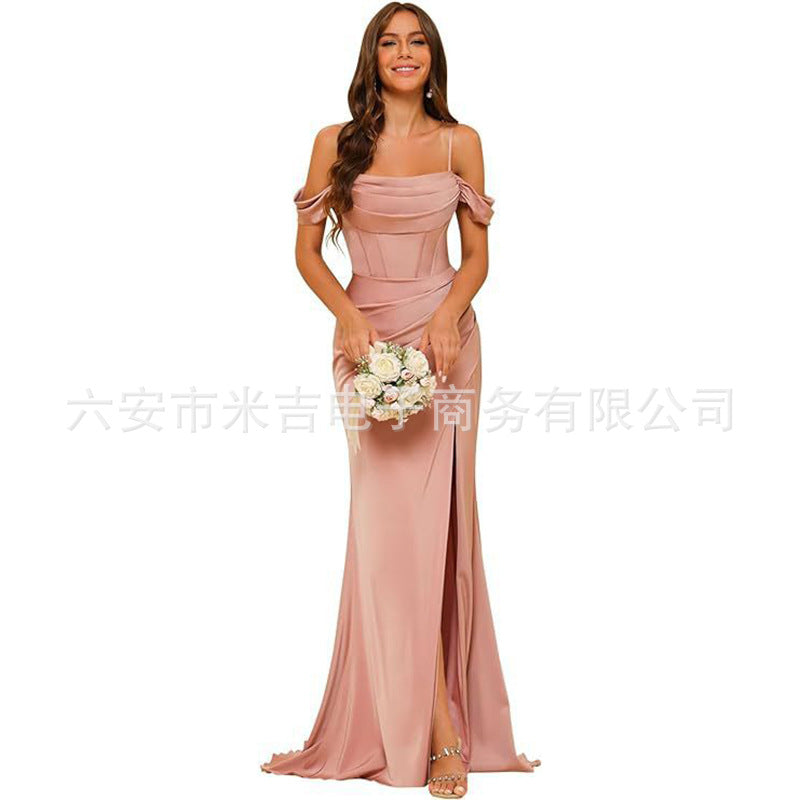 Satin Corset Slit Bridesmaid Dress