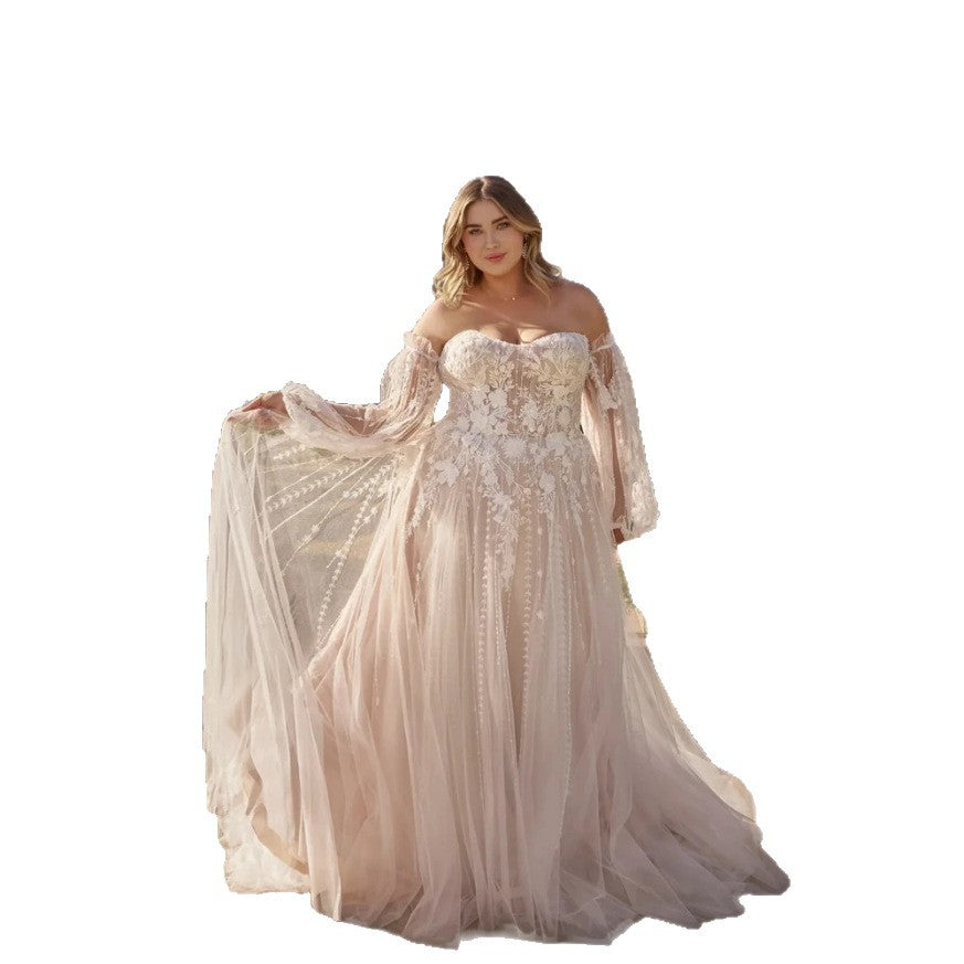 White Lace Off-Shoulder Plus Size Formal Dress