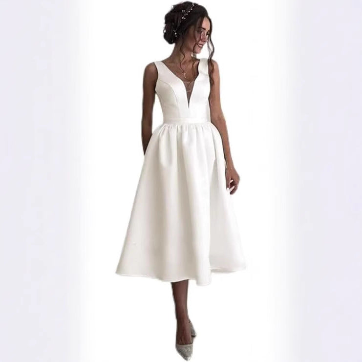 White Satin Bridesmaid Dress