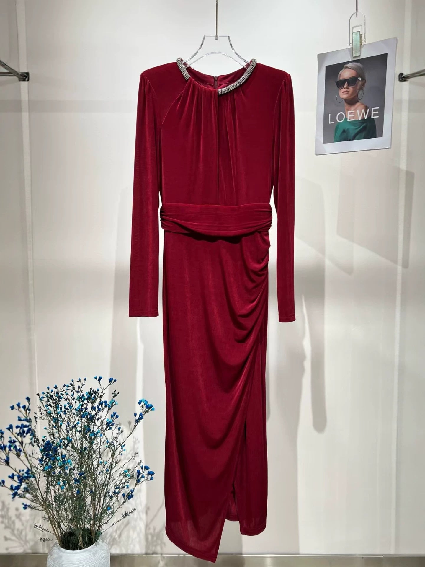 Black Knit Round Neck Long Prom Dress