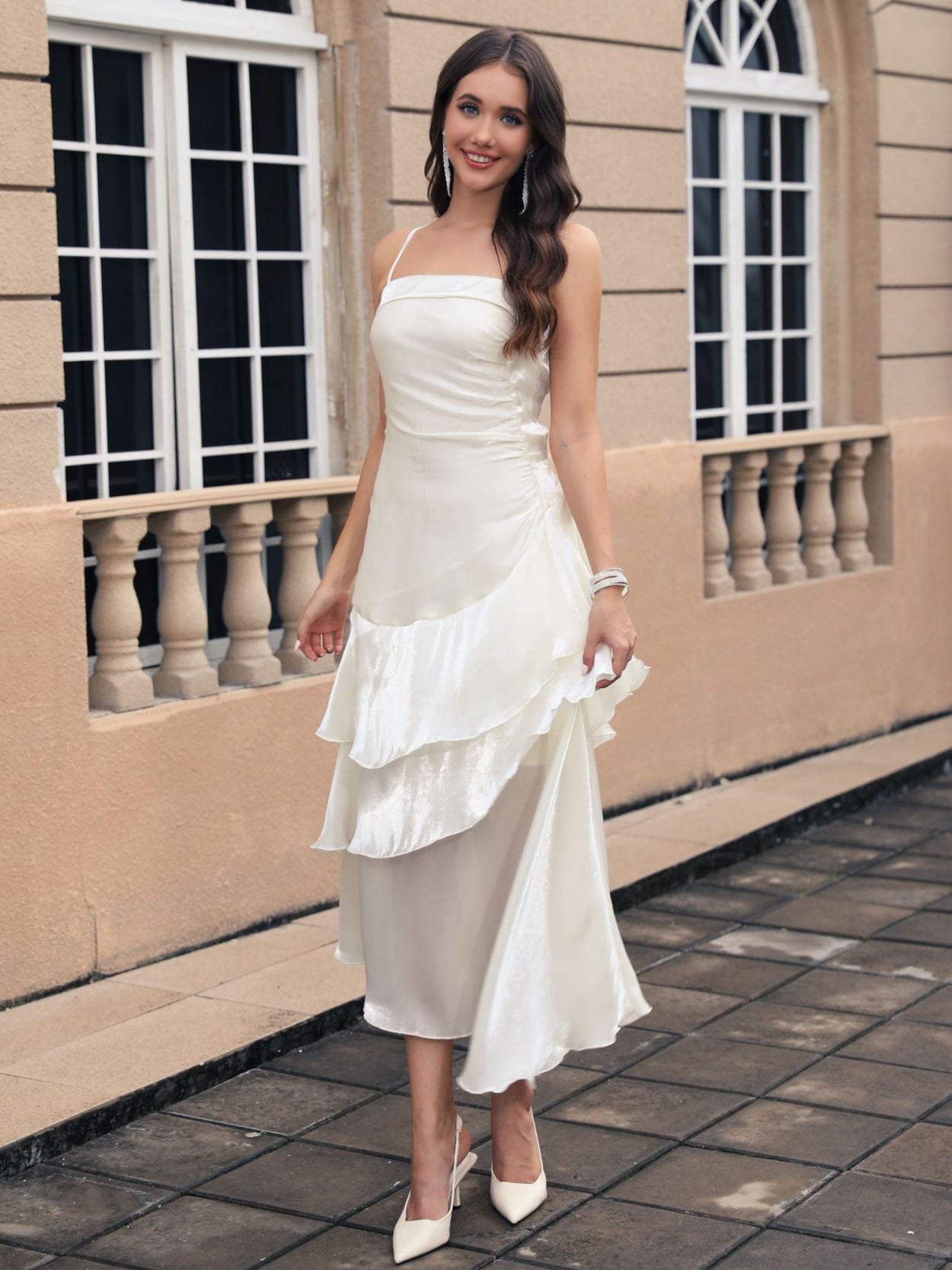 Ivory Spaghetti Strap Long Prom Dress