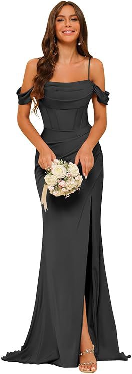 Black Satin Corset Bridesmaid Dress