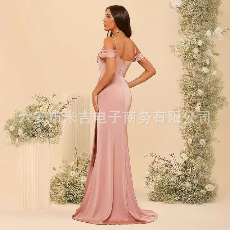 Satin Corset Slit Bridesmaid Dress