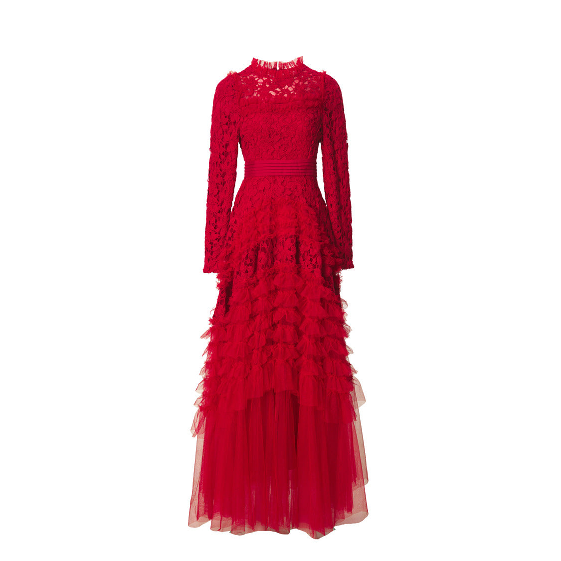 Red Round Neck Ball Gown Plus Size Formal Dress