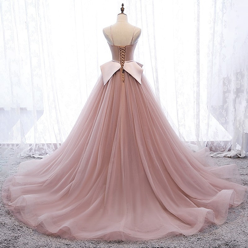 Pink Satin Spaghetti Strap Bridesmaid Dress