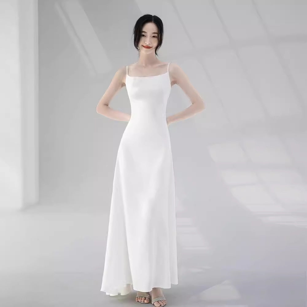 Maxi White Satin Bridesmaid Dress