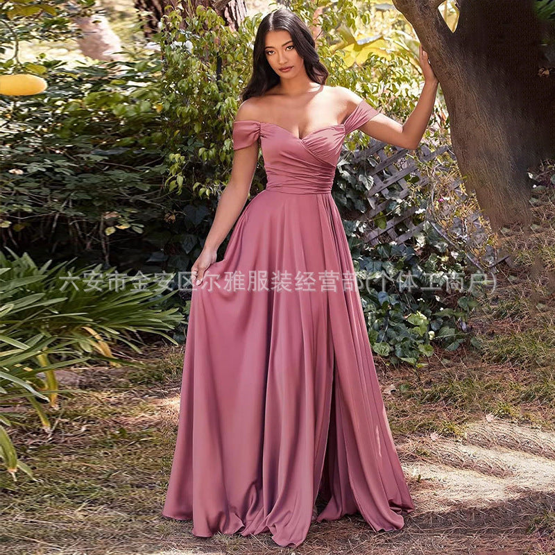 Satin Off-Shoulder Corset Bridesmaid Dress