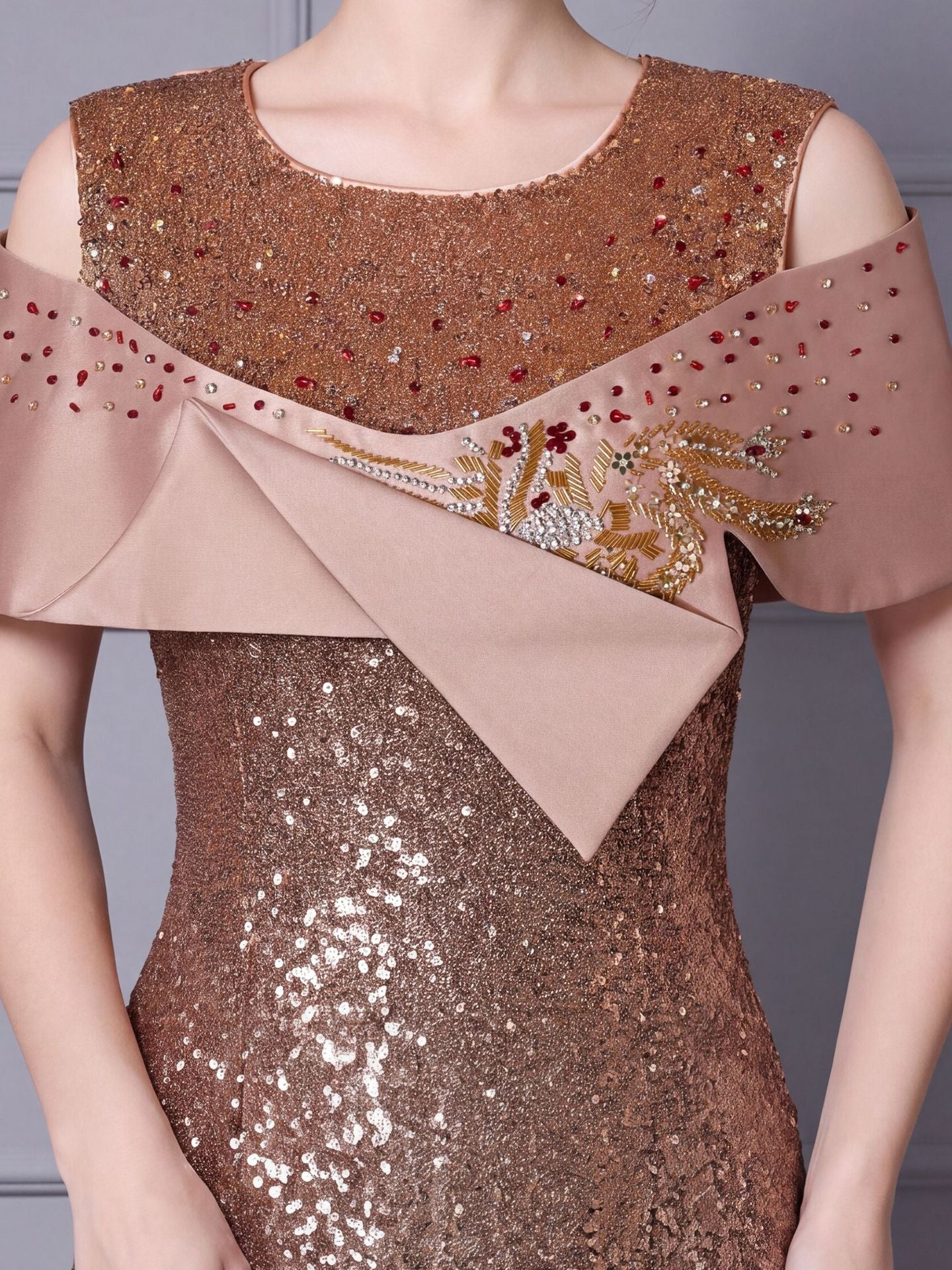 Burgundy Sequin Long Prom Dress