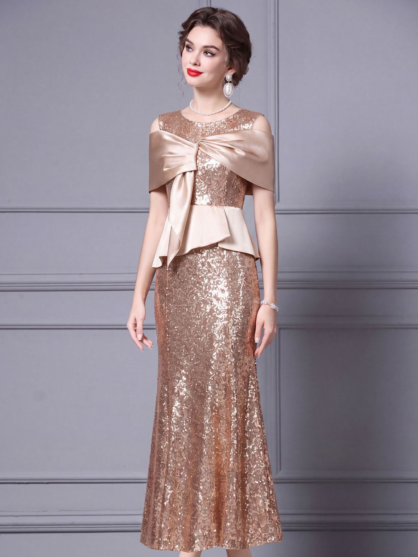 Burgundy Off-Shoulder Sequin Long Prom Dress