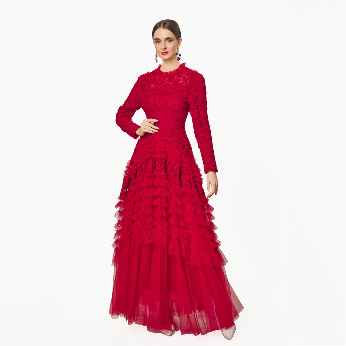 Red Round Neck Ball Gown Plus Size Formal Dress