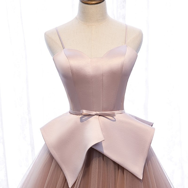 Pink Satin Spaghetti Strap Bridesmaid Dress