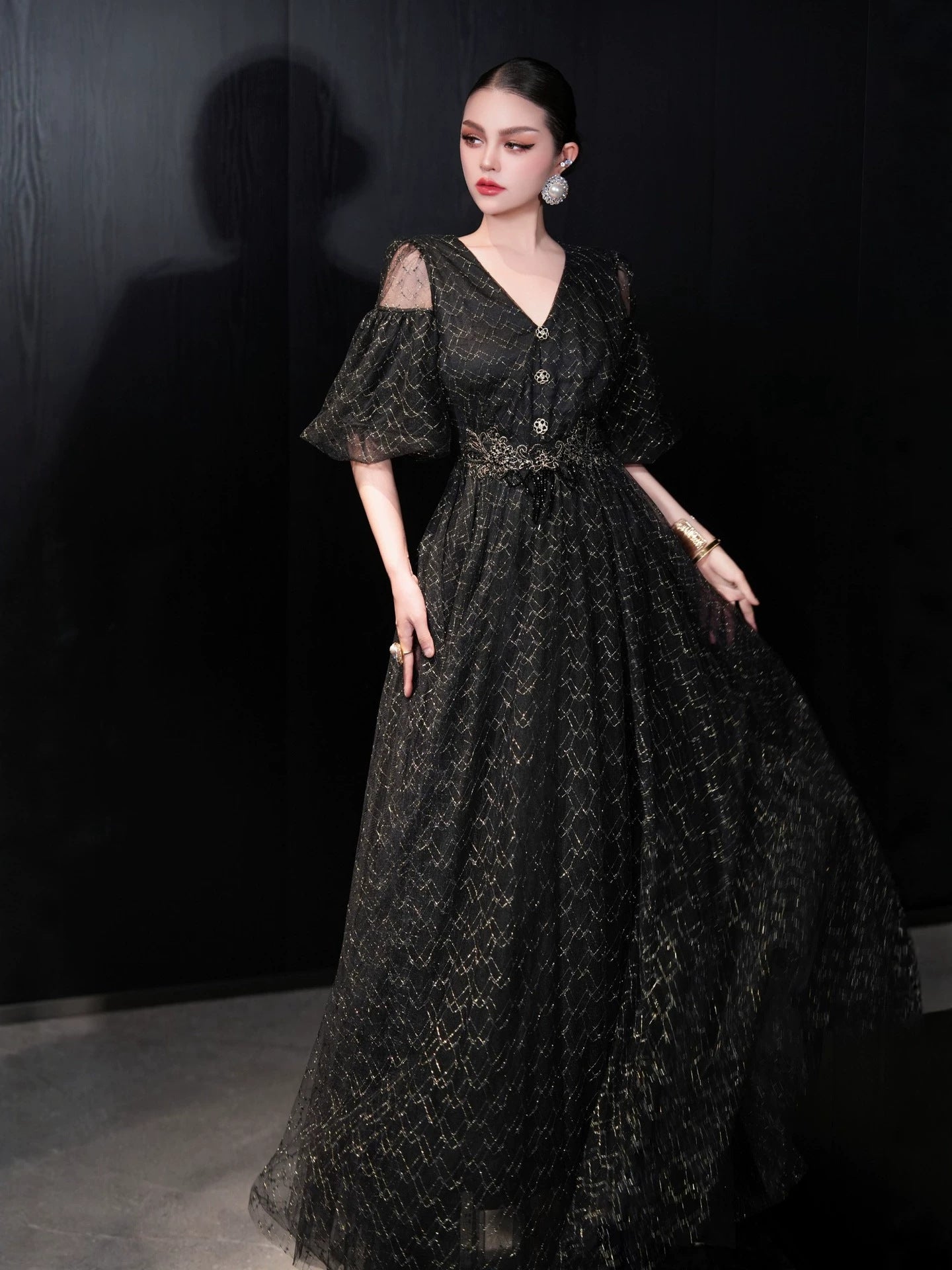 Black Tulle V-Neck Plus Size Formal Dress