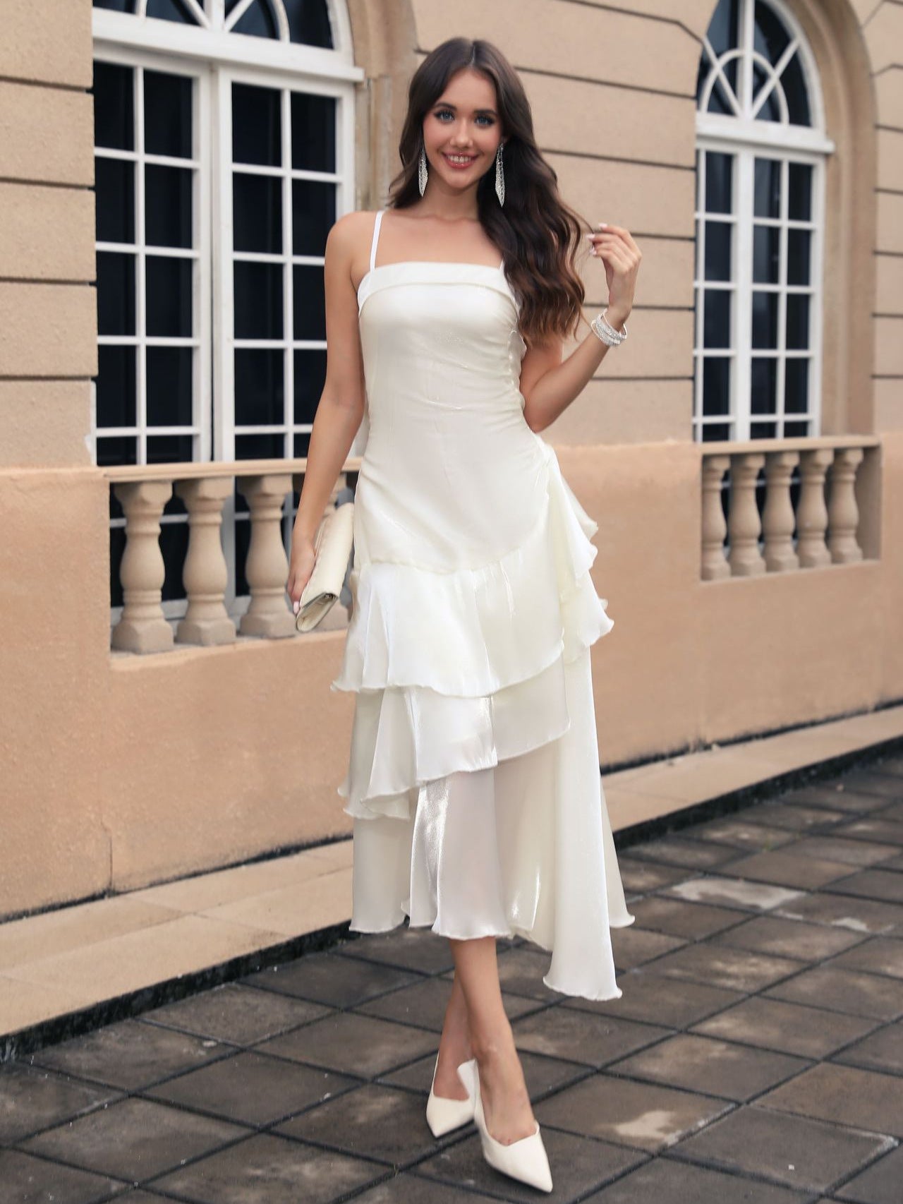 Ivory Spaghetti Strap Long Prom Dress