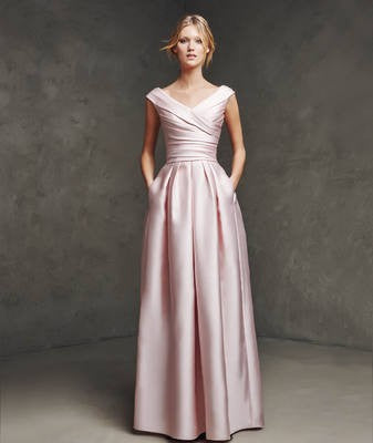 Pink Satin Ball Gown Bridesmaid Dress