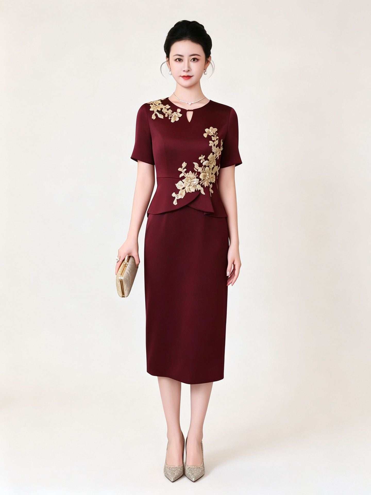 Wine Two Piece Bodycon Long Prom Dress
