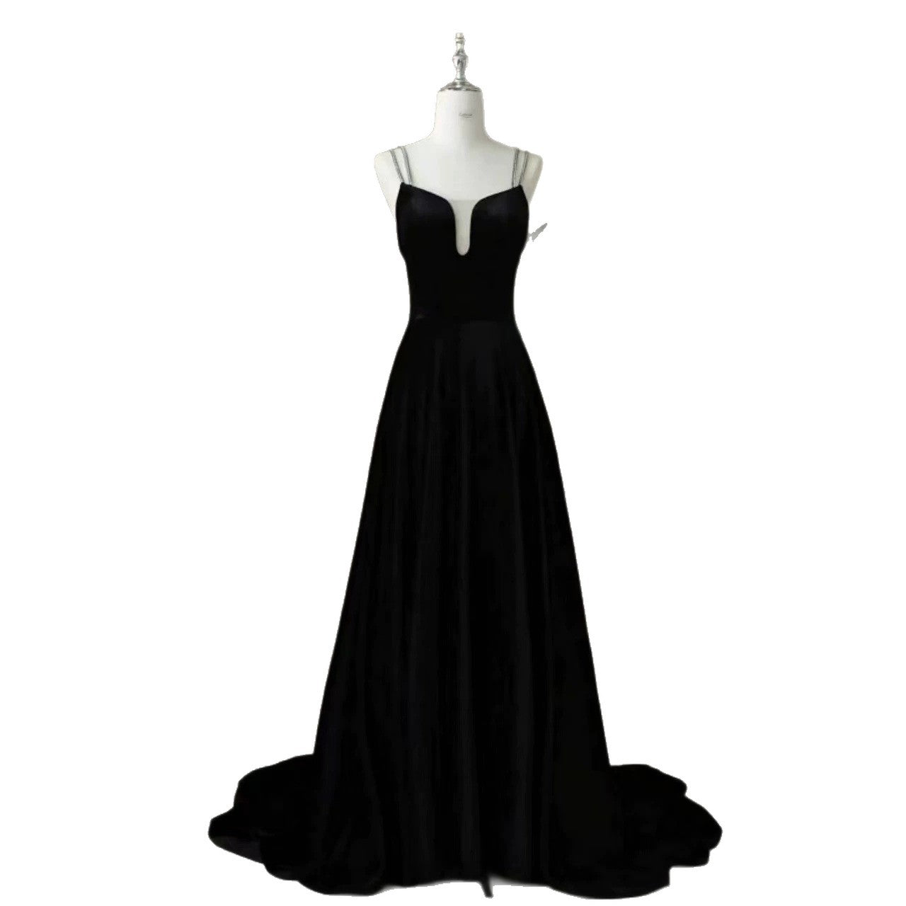 Black Satin V-Neck Bridesmaid Dress