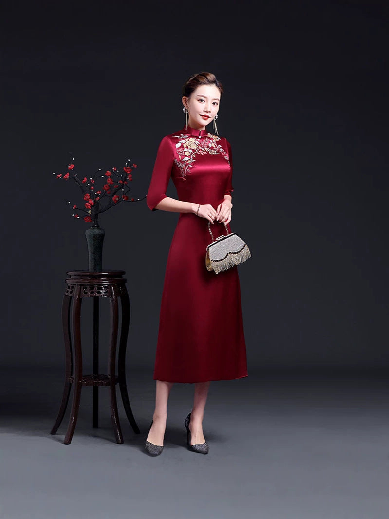 Burgundy Satin Plus Size Formal Dress
